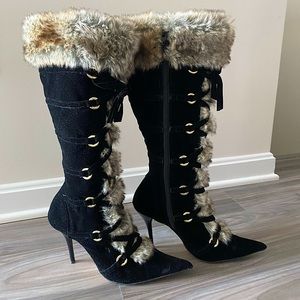 anne michelle black heeled lively-70 boots / size 10